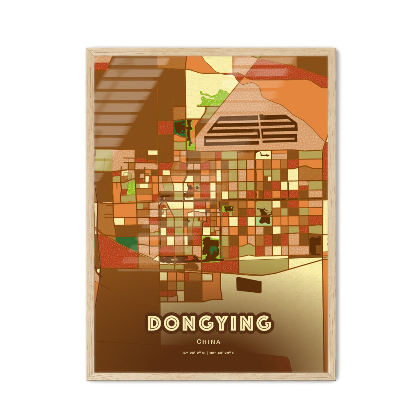 Colorful DONGYING CHINA Fine Art Map Farmhouse