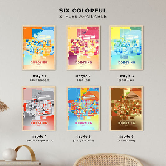 Colorful DONGYING CHINA Fine Art Map Blue Orange