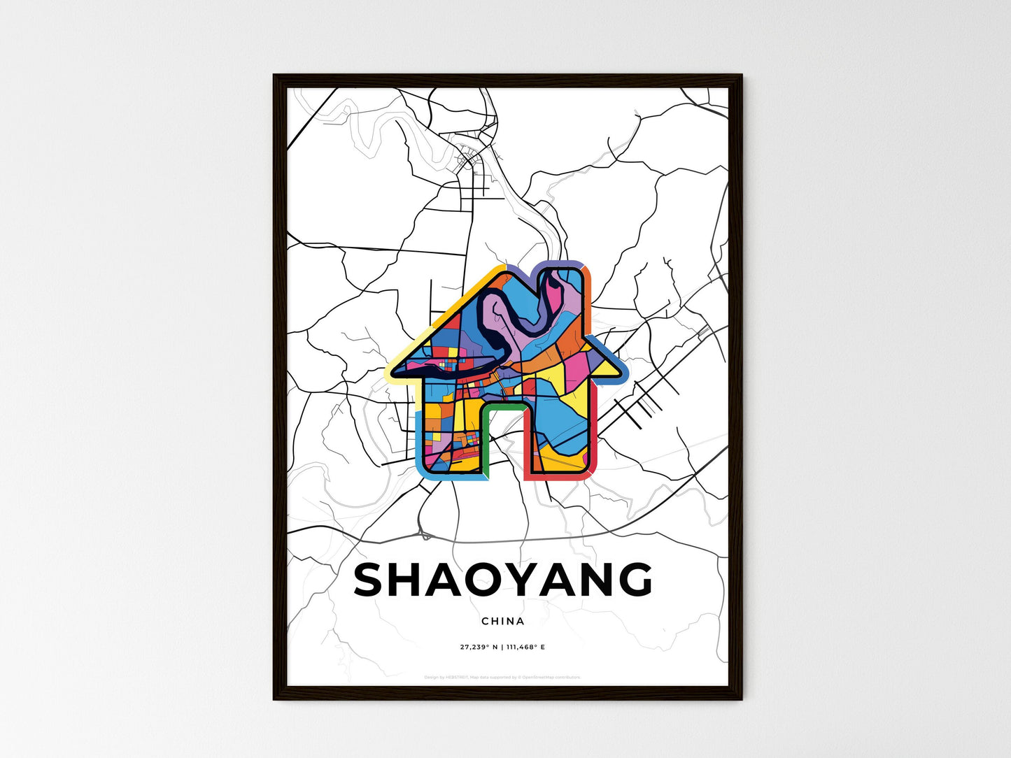 Shaoyang China wedding art map with home icon