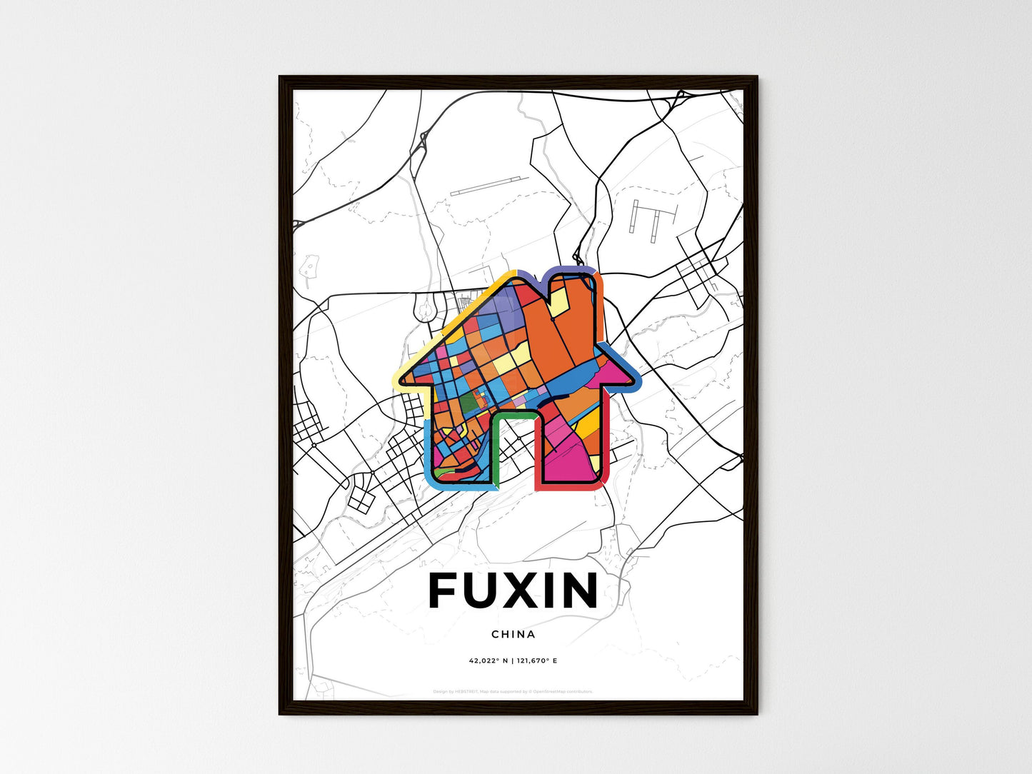 Fuxin China wedding art map with home icon