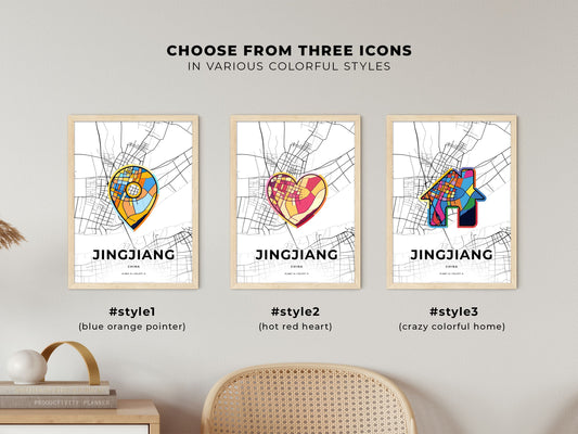 Jingjiang China maps with colorful icons