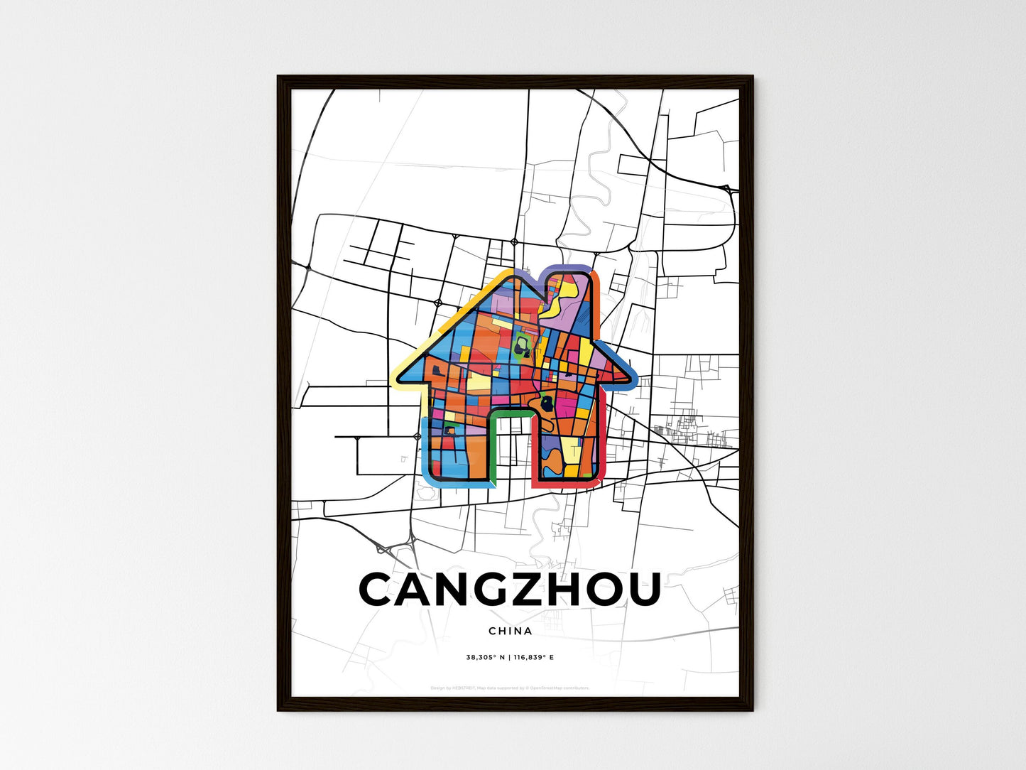 Cangzhou China wedding art map with home icon