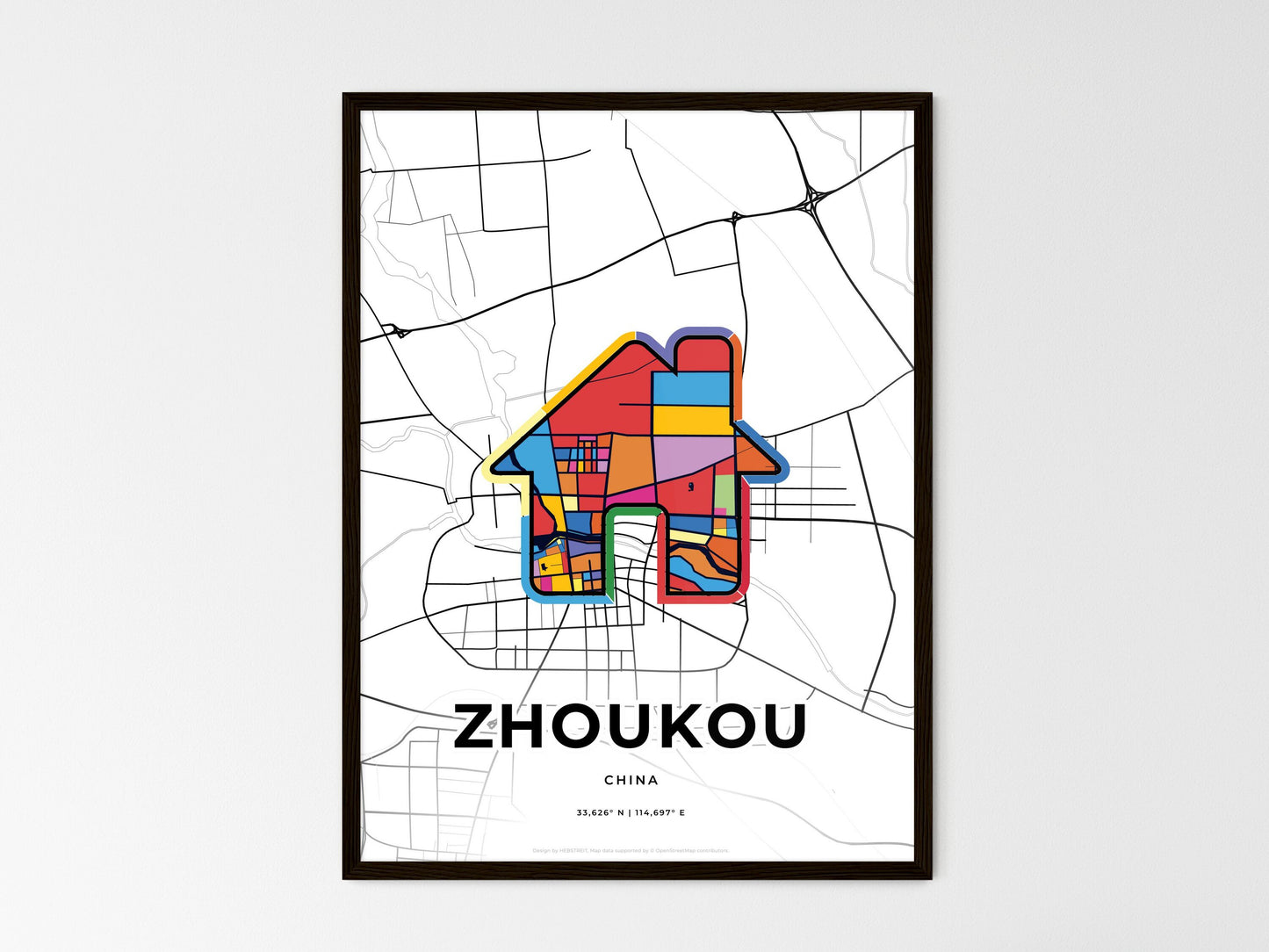 Zhoukou China wedding art map with home icon