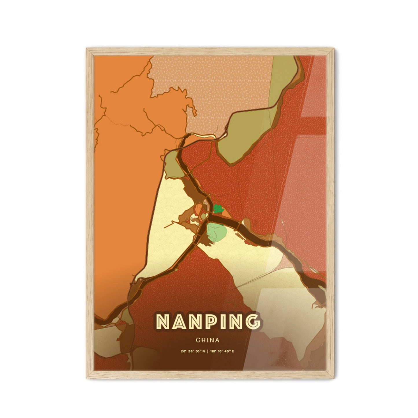 Colorful NANPING CHINA Fine Art Map Farmhouse