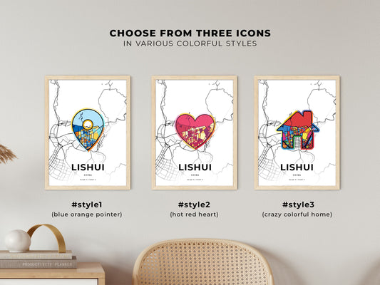 Lishui China maps with colorful icons