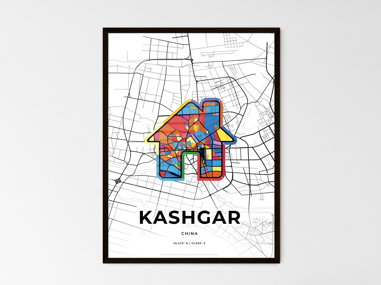 Kashgar China wedding art map with home icon