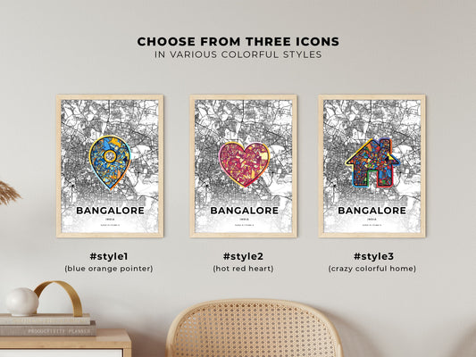Bangalore India maps with colorful icons