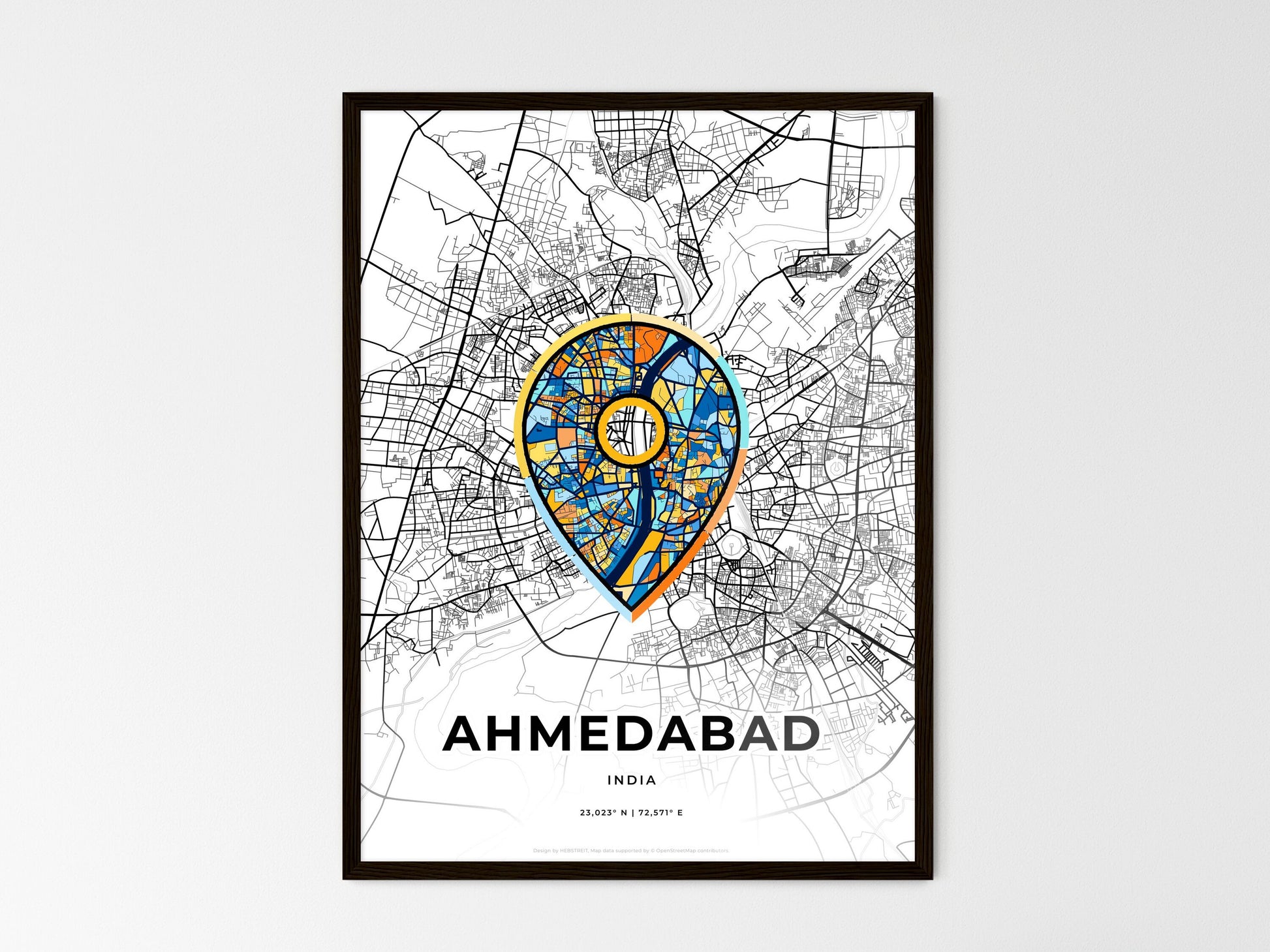 AHMEDABAD INDIA minimal art map with a colorful icon. Where it all began, Couple map gift. Style 1