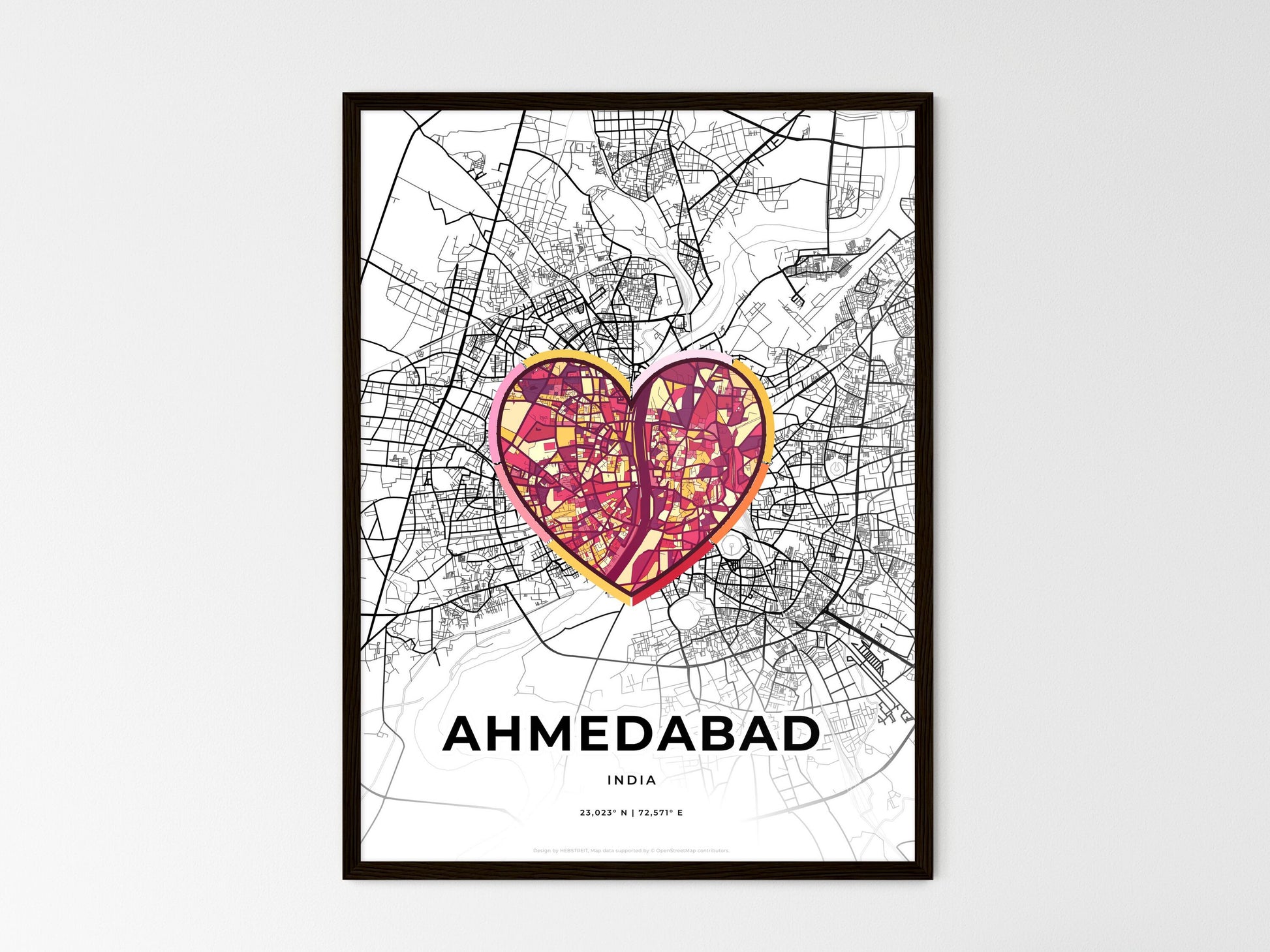 AHMEDABAD INDIA minimal art map with a colorful icon. Where it all began, Couple map gift. Style 2