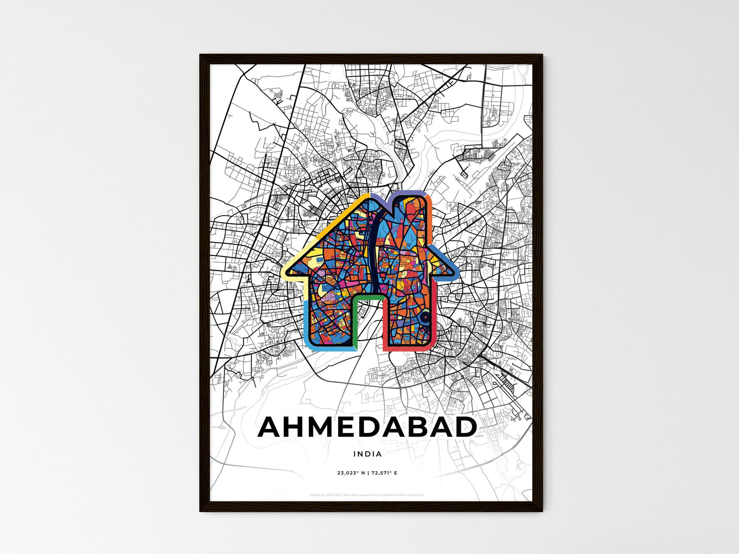 AHMEDABAD INDIA minimal art map with a colorful icon. Where it all began, Couple map gift. Style 3