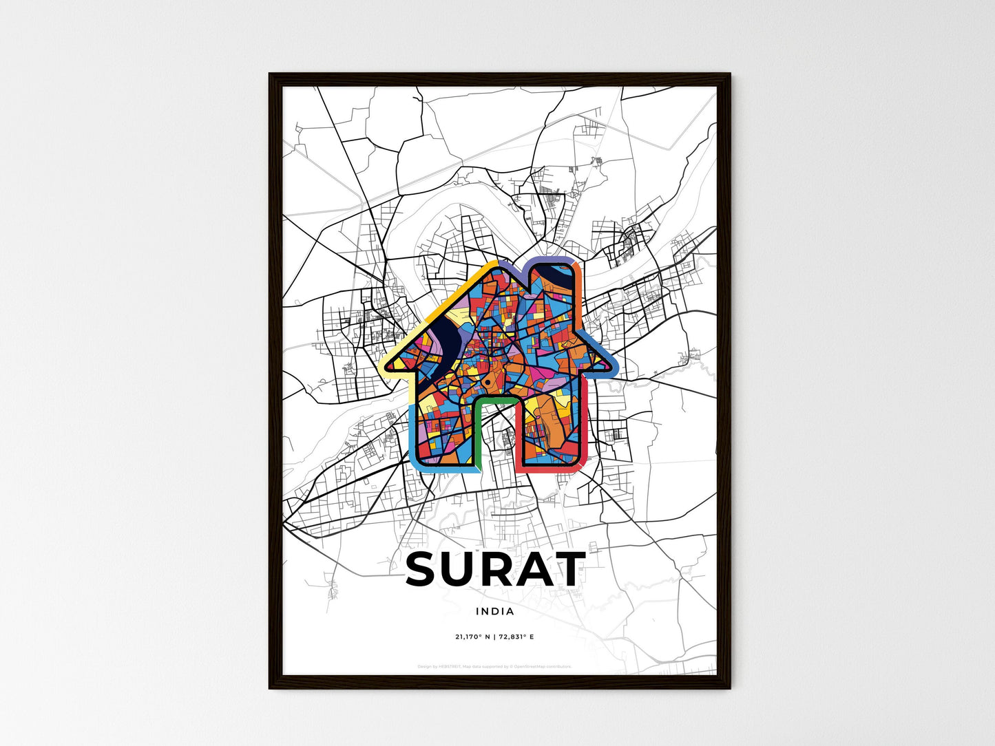 Surat India wedding art map with home icon