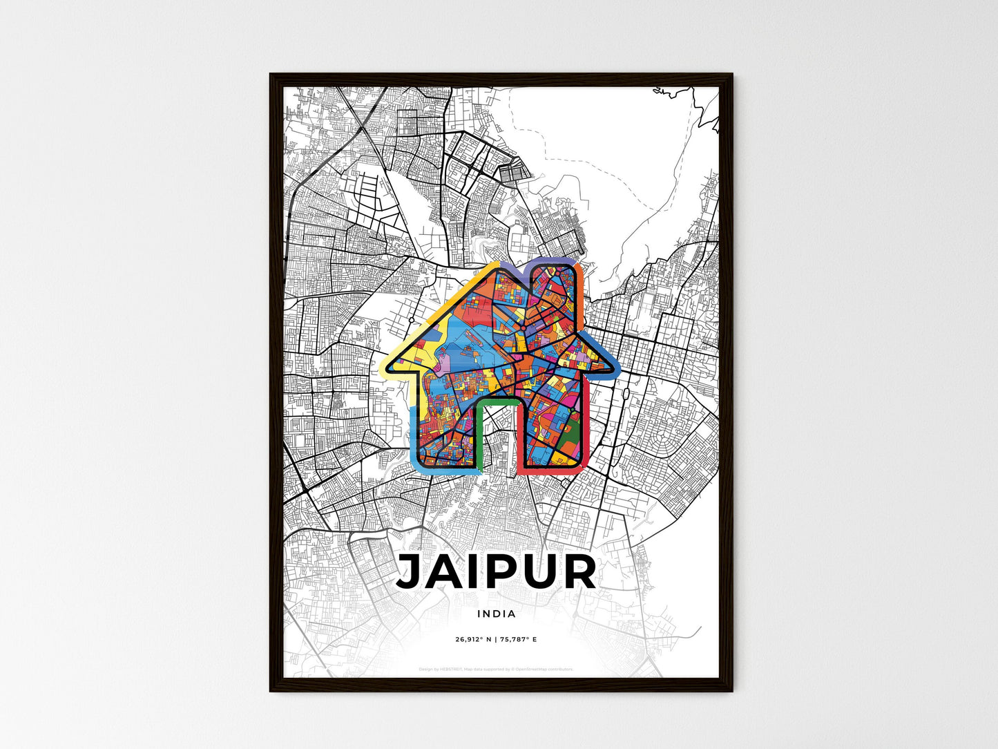 Jaipur India wedding art map with home icon