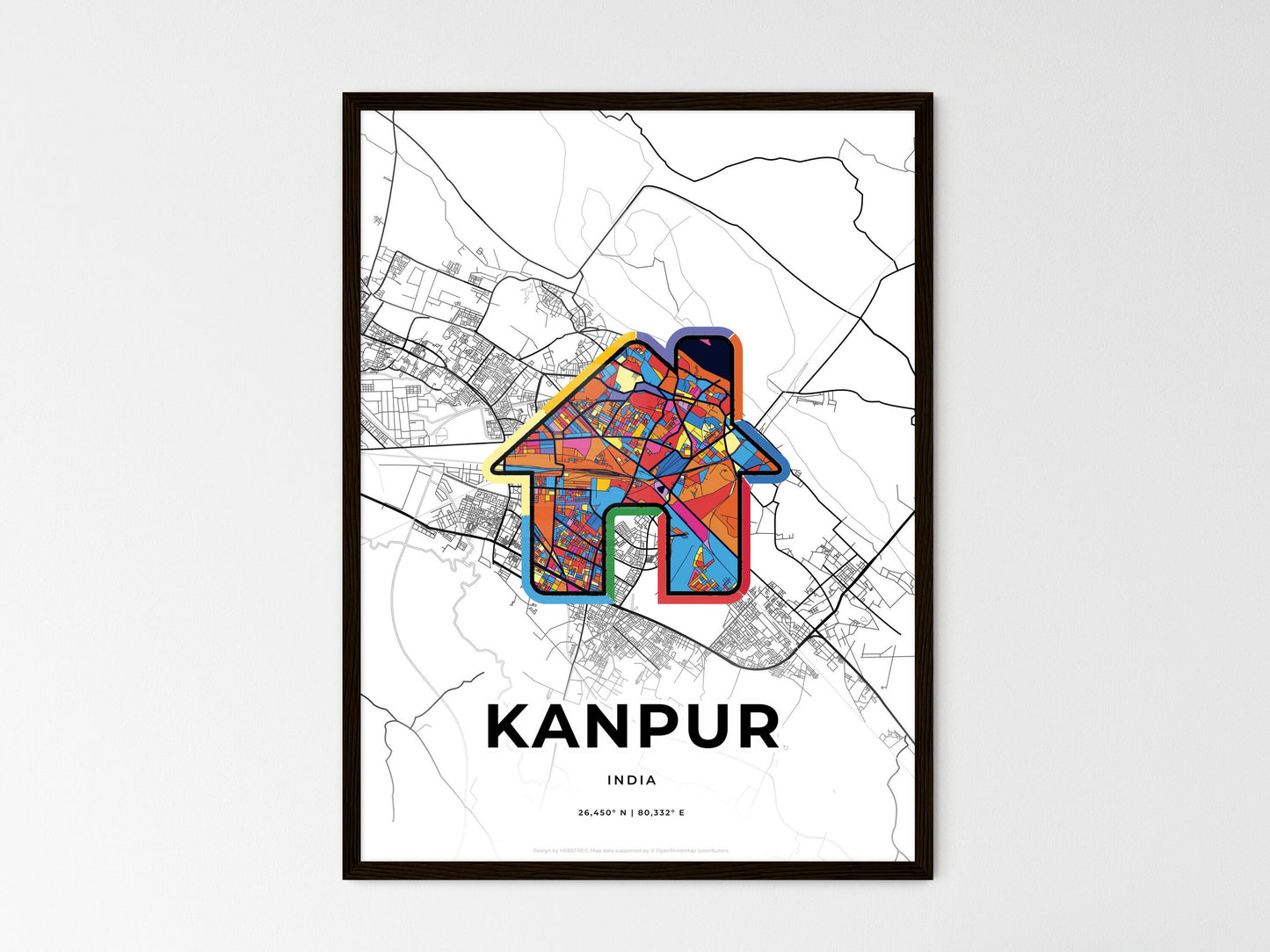 Kanpur India wedding art map with home icon
