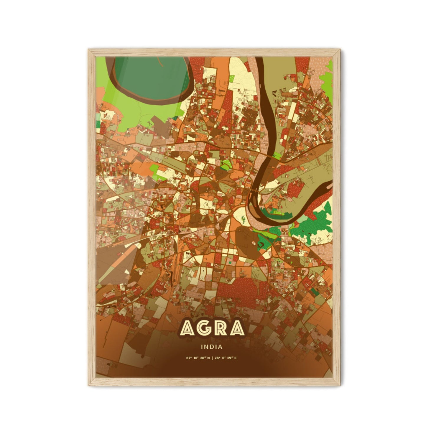 Colorful AGRA INDIA Fine Art Map Farmhouse