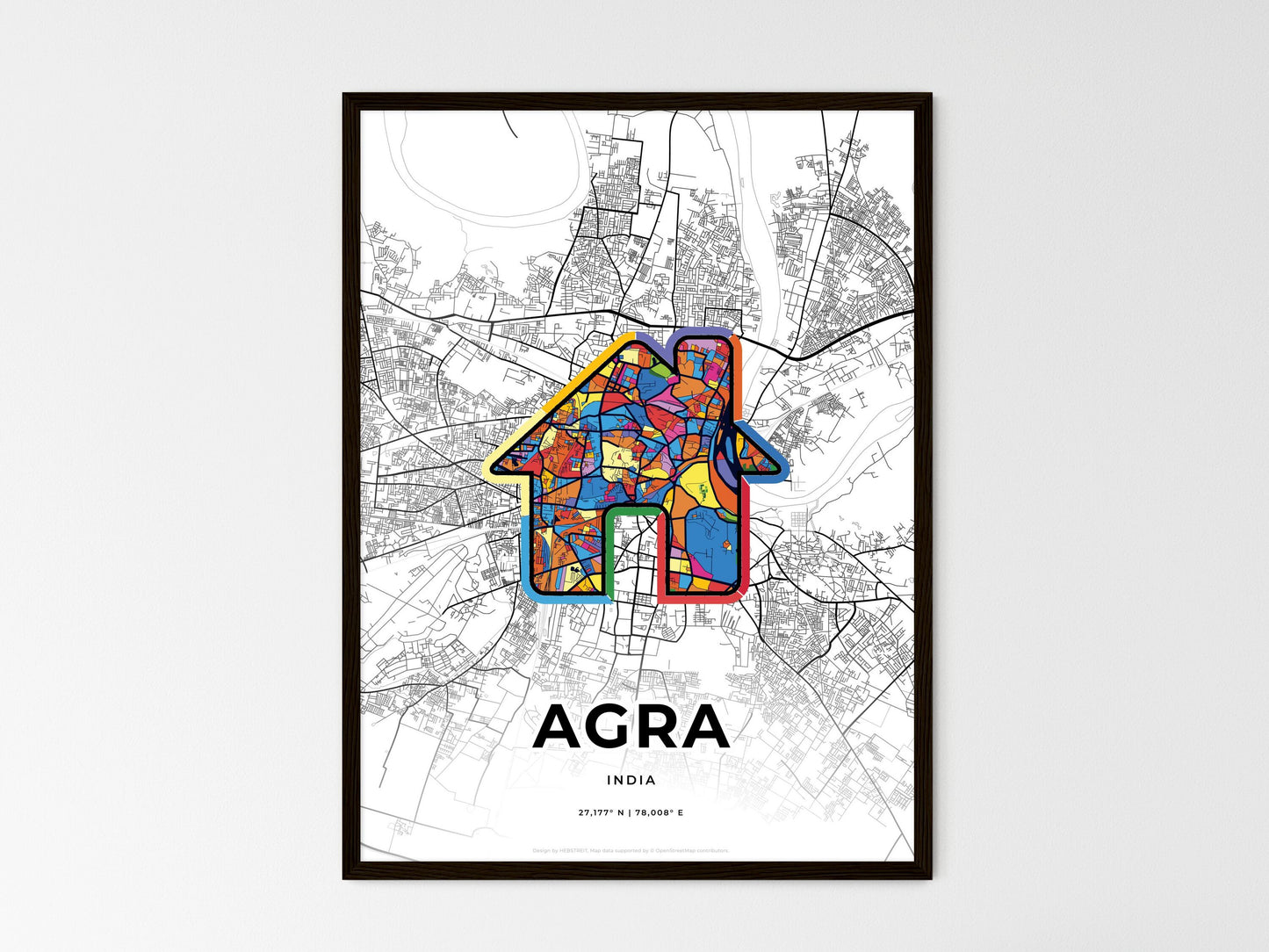 Agra India wedding art map with home icon