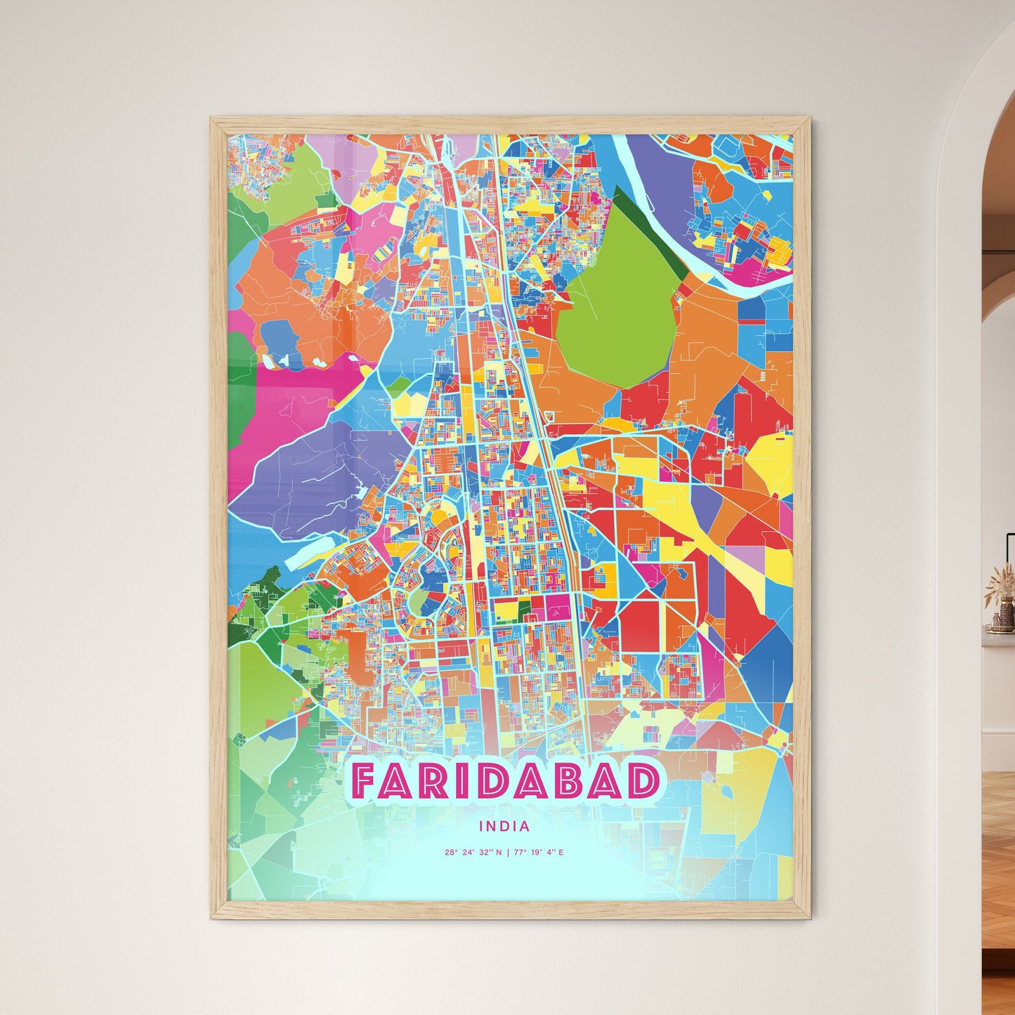 Colorful FARIDABAD INDIA Fine Art Map Crazy Colors