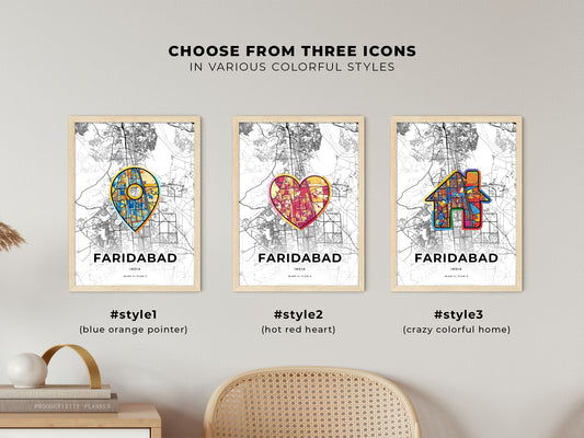 Faridabad India maps with colorful icons