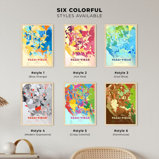 Colorful VASAI-VIRAR INDIA Fine Art Map Blue Orange