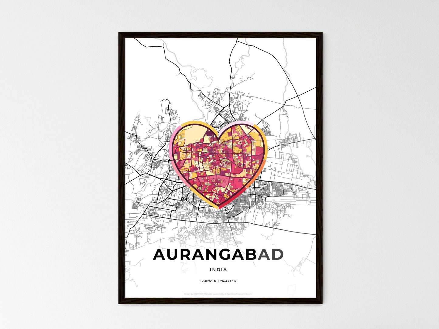 Aurangabad India wedding art map with heart icon
