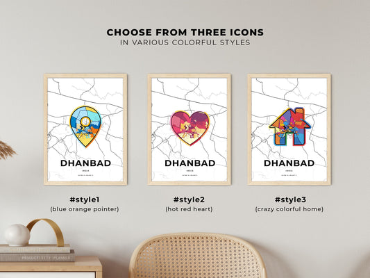Dhanbad India maps with colorful icons