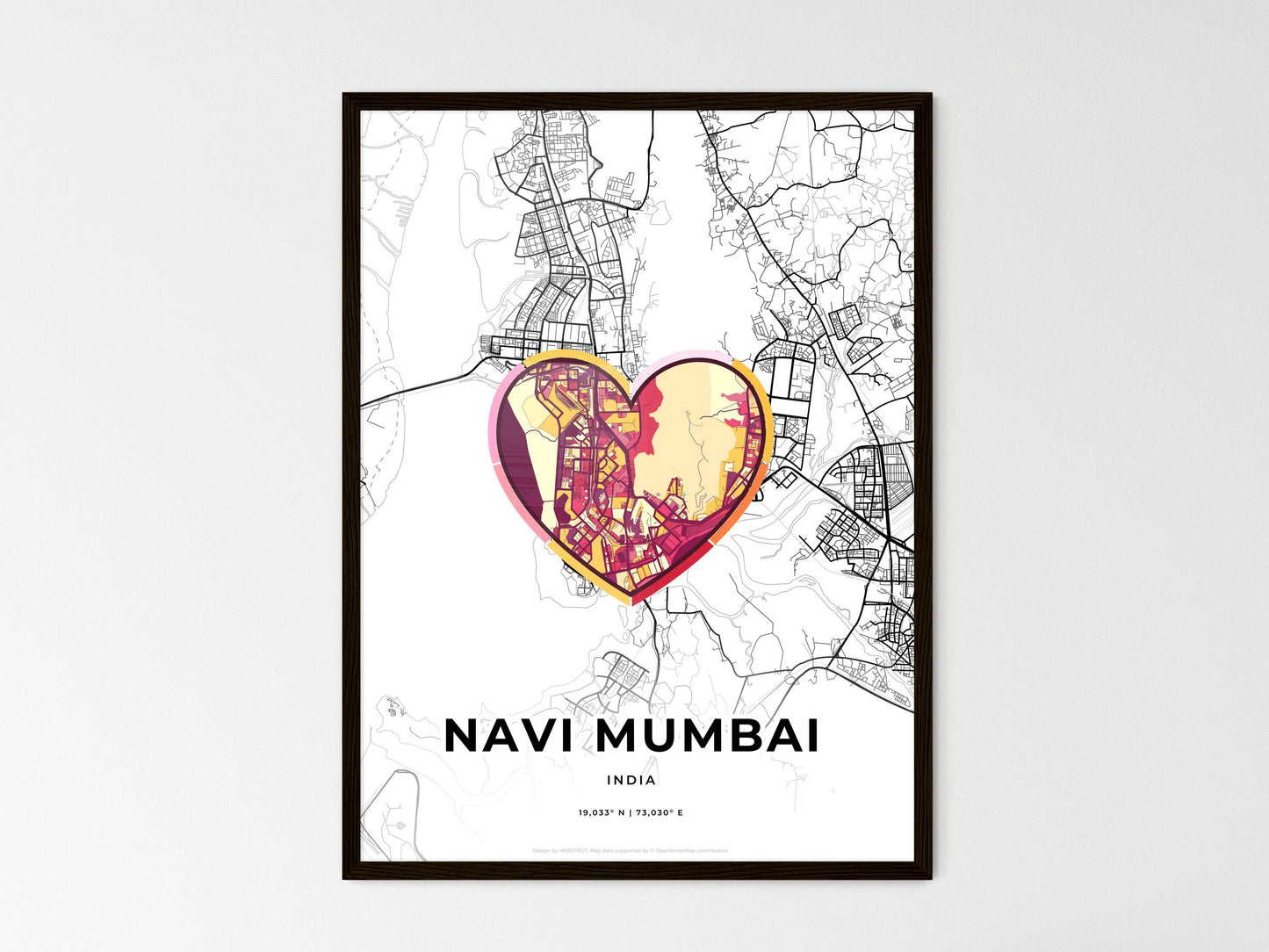 Navi Mumbai India wedding art map with heart icon