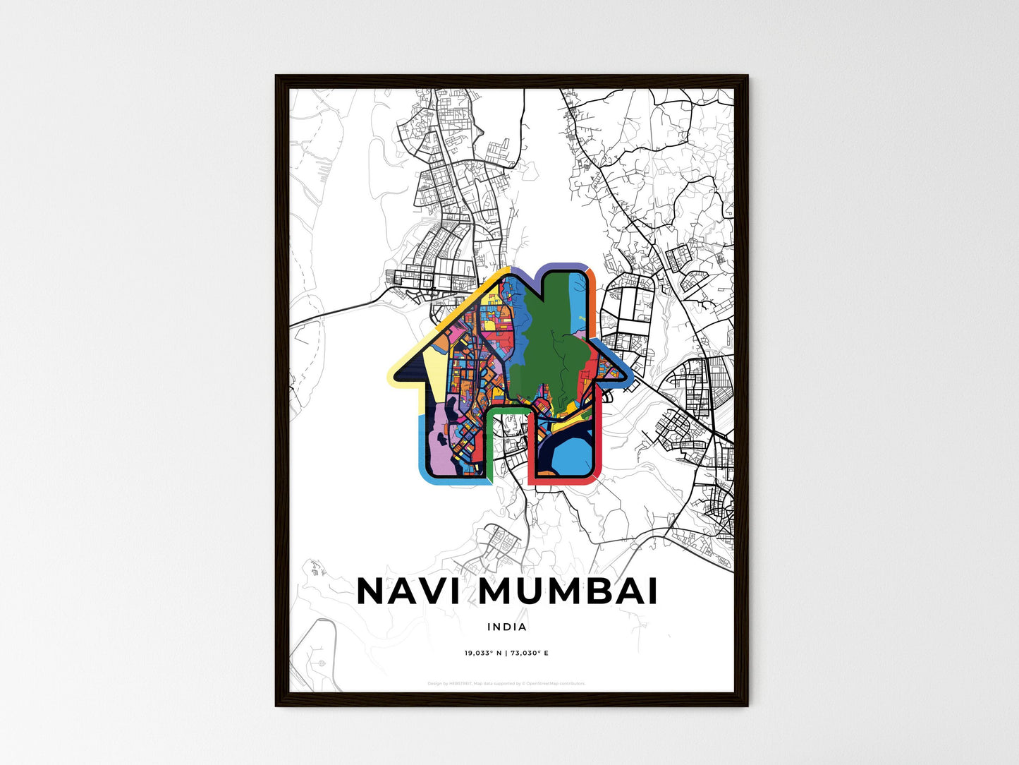 Navi Mumbai India wedding art map with home icon
