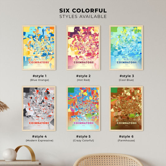 Colorful COIMBATORE INDIA Fine Art Map Blue Orange