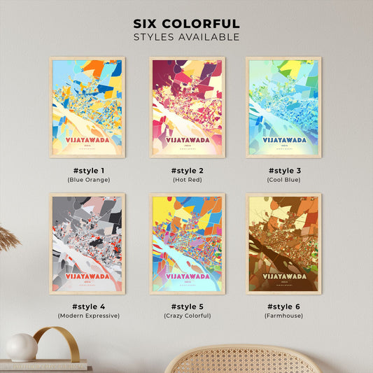 Colorful VIJAYAWADA INDIA Fine Art Map Blue Orange