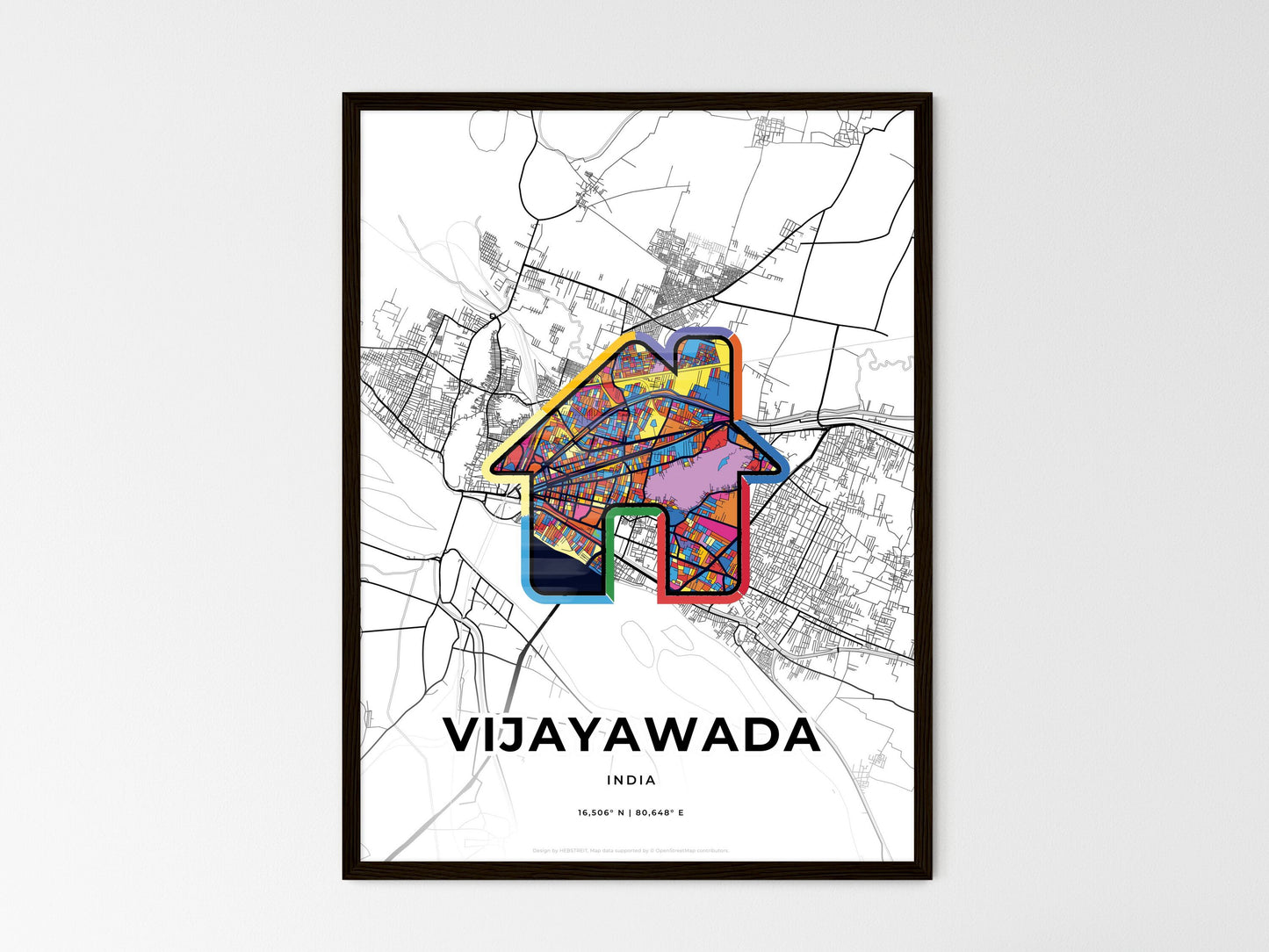 Vijayawada India wedding art map with home icon