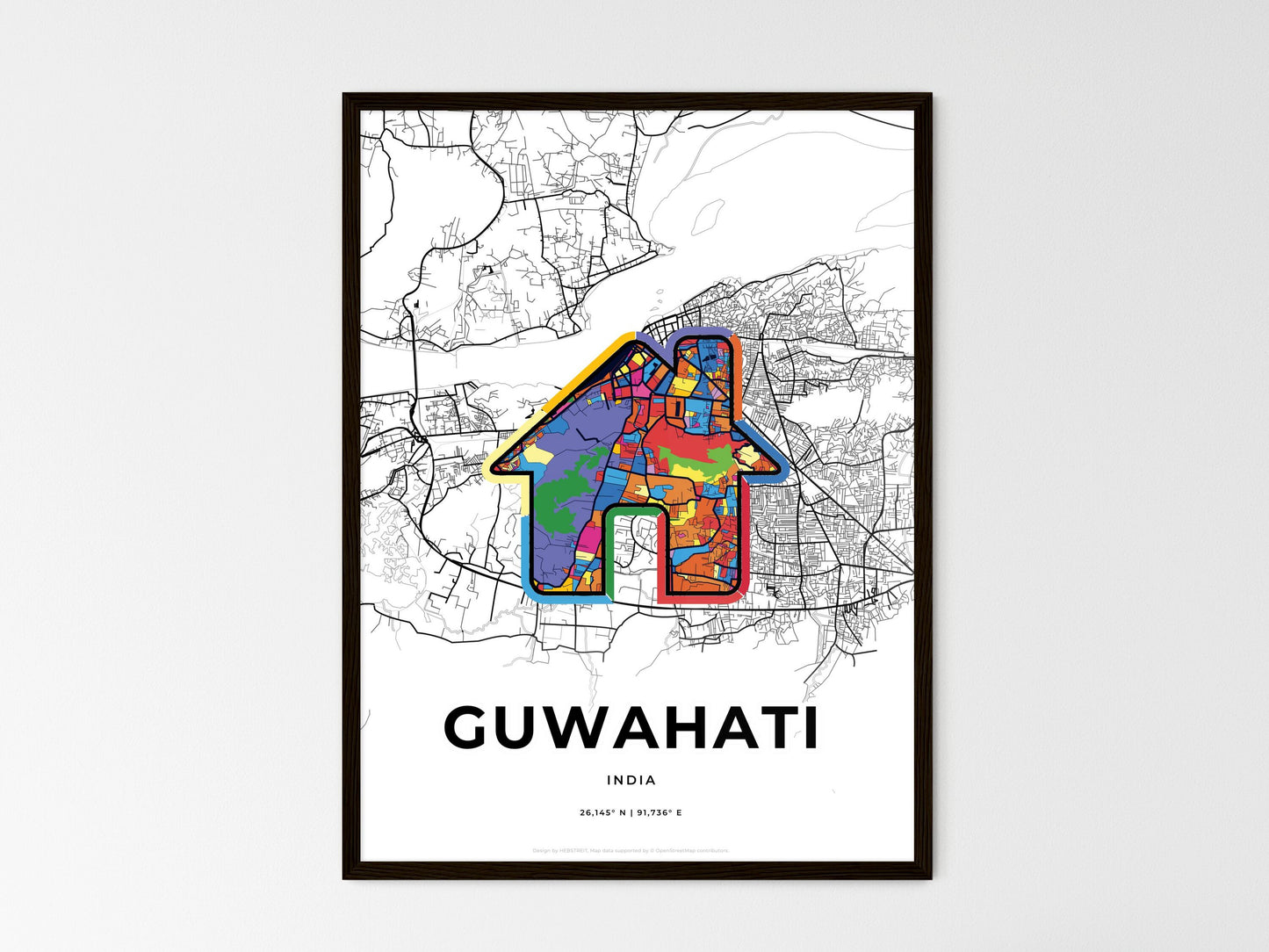 Guwahati India wedding art map with home icon