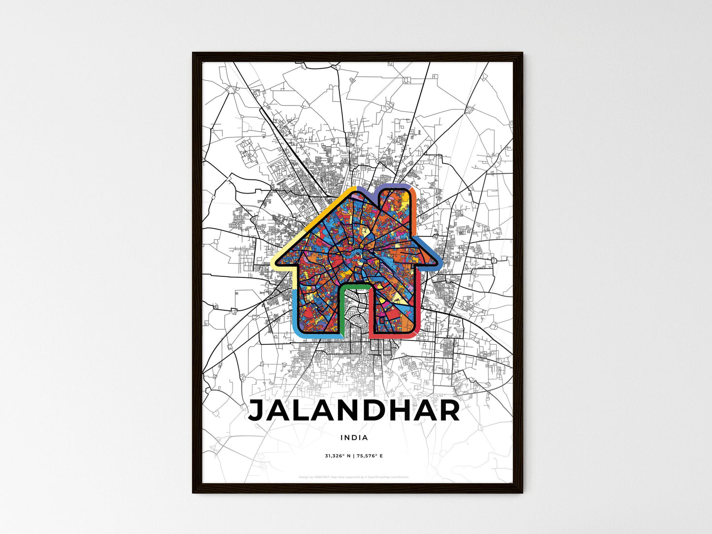 Jalandhar India wedding art map with home icon