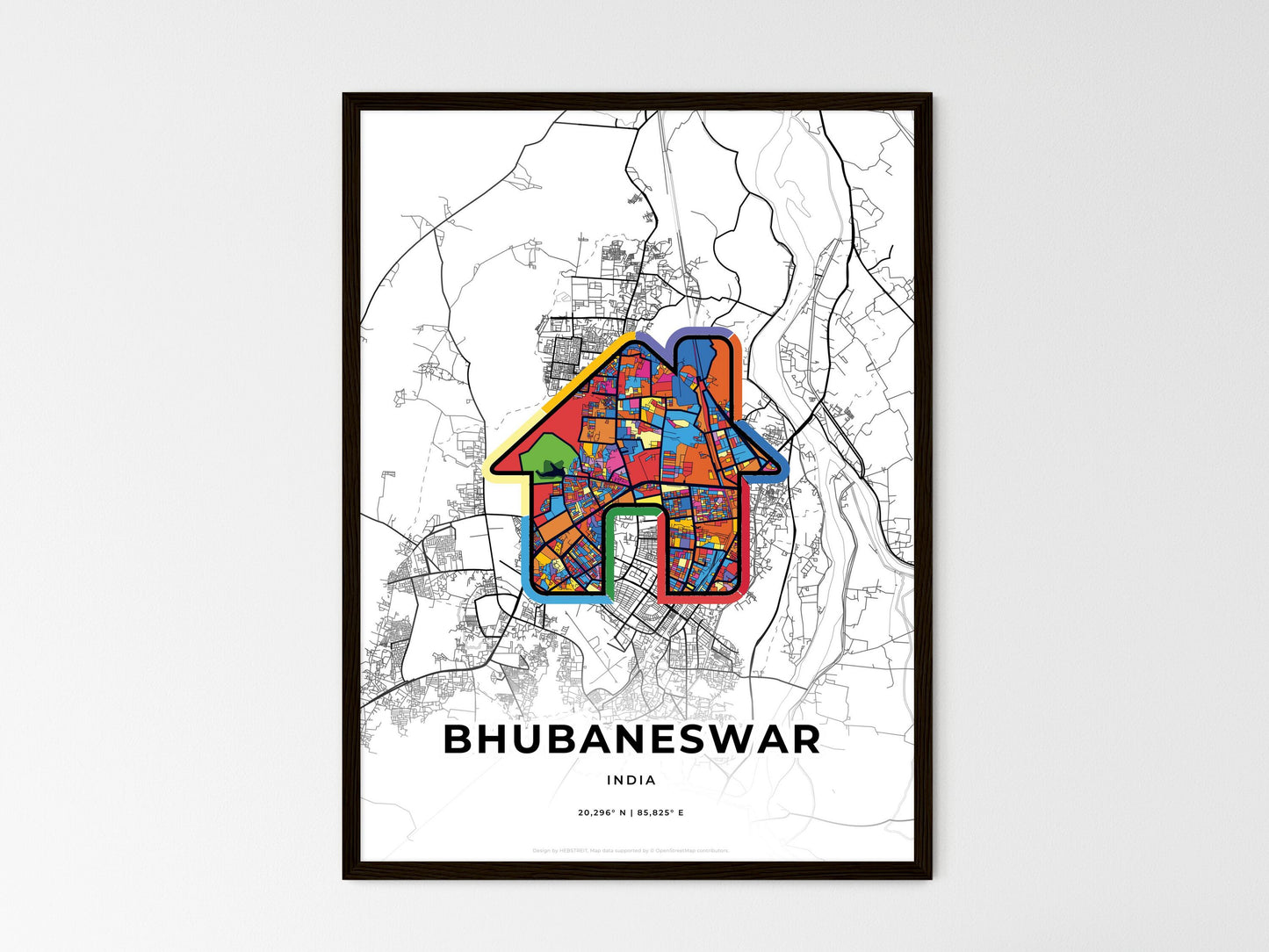 Bhubaneswar India wedding art map with home icon