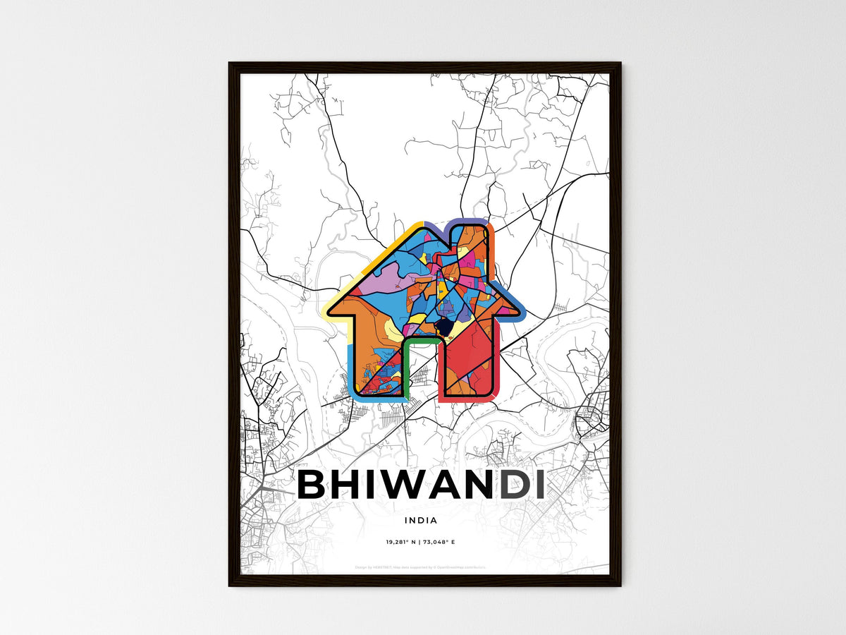 Bhiwandi India wedding art map with home icon