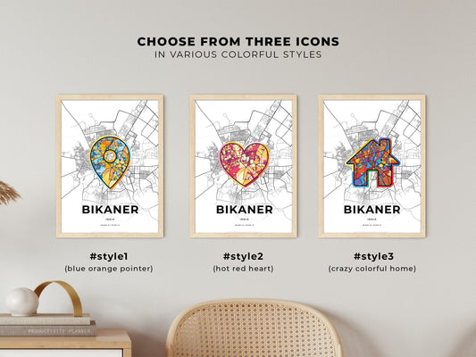 Bikaner India maps with colorful icons