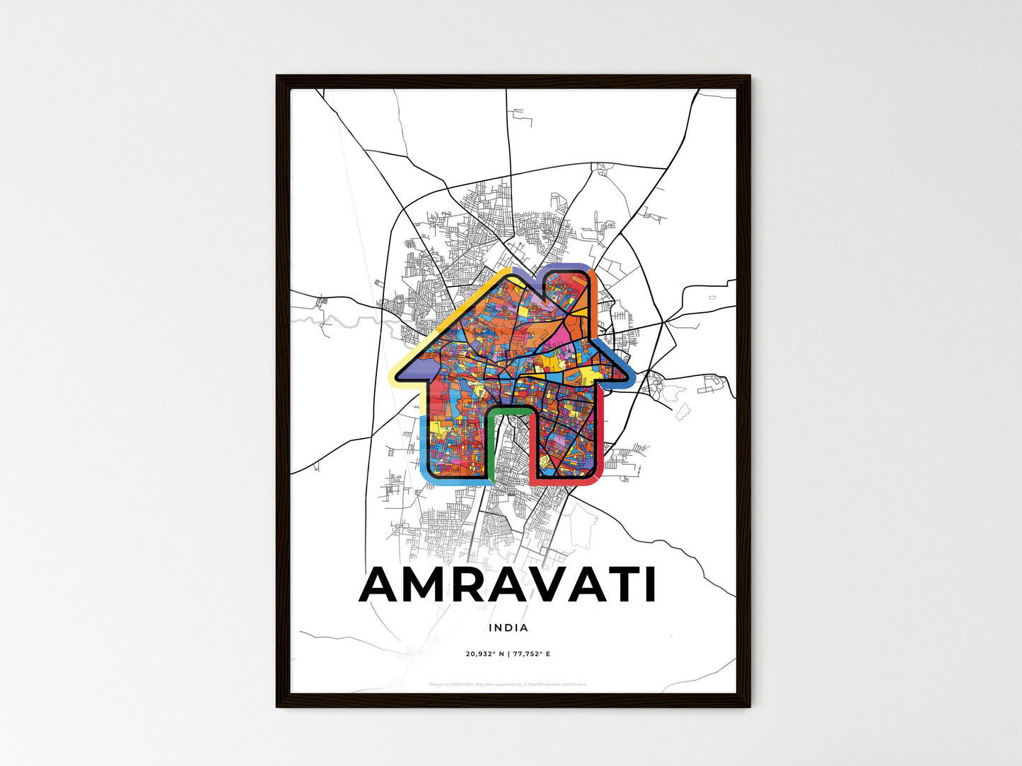 Amravati India wedding art map with home icon