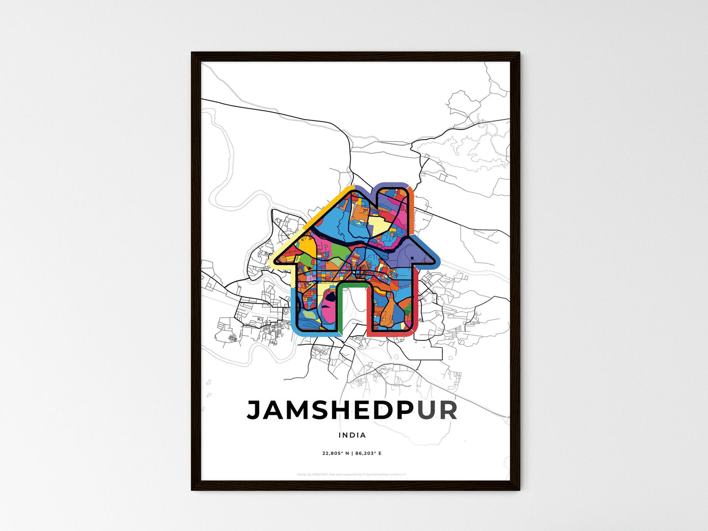 Jamshedpur India wedding art map with home icon