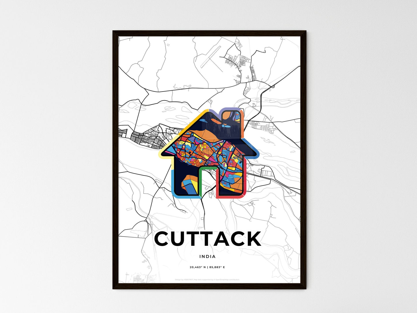 Cuttack India wedding art map with home icon