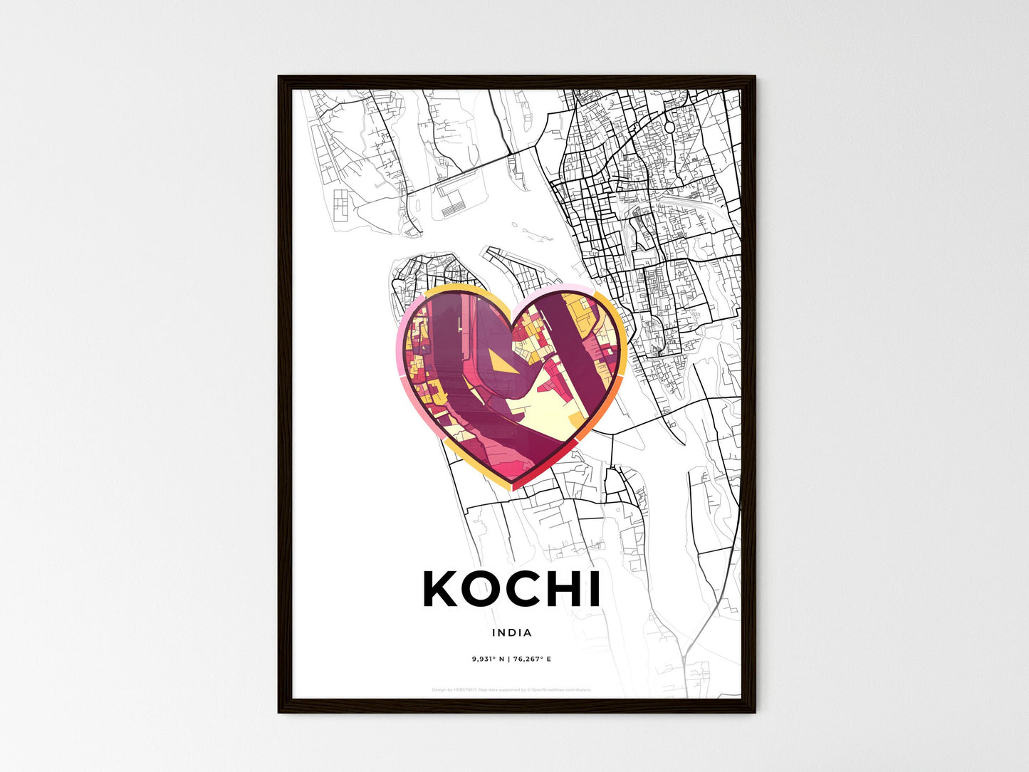 Kochi India wedding art map with heart icon
