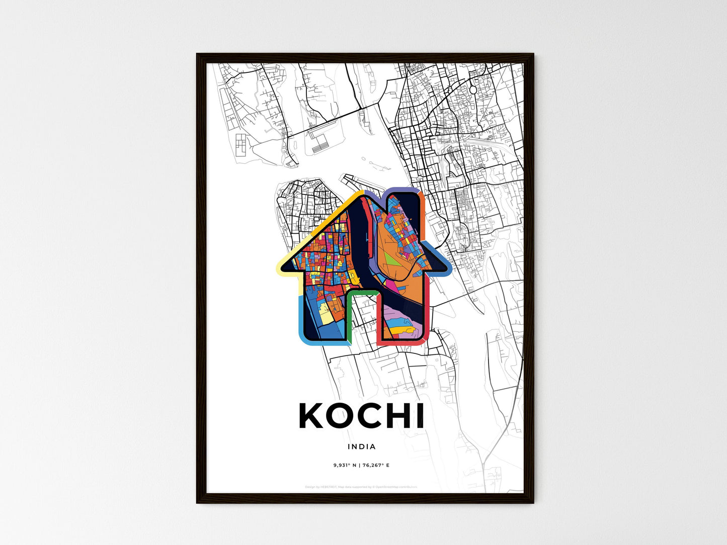 Kochi India wedding art map with home icon