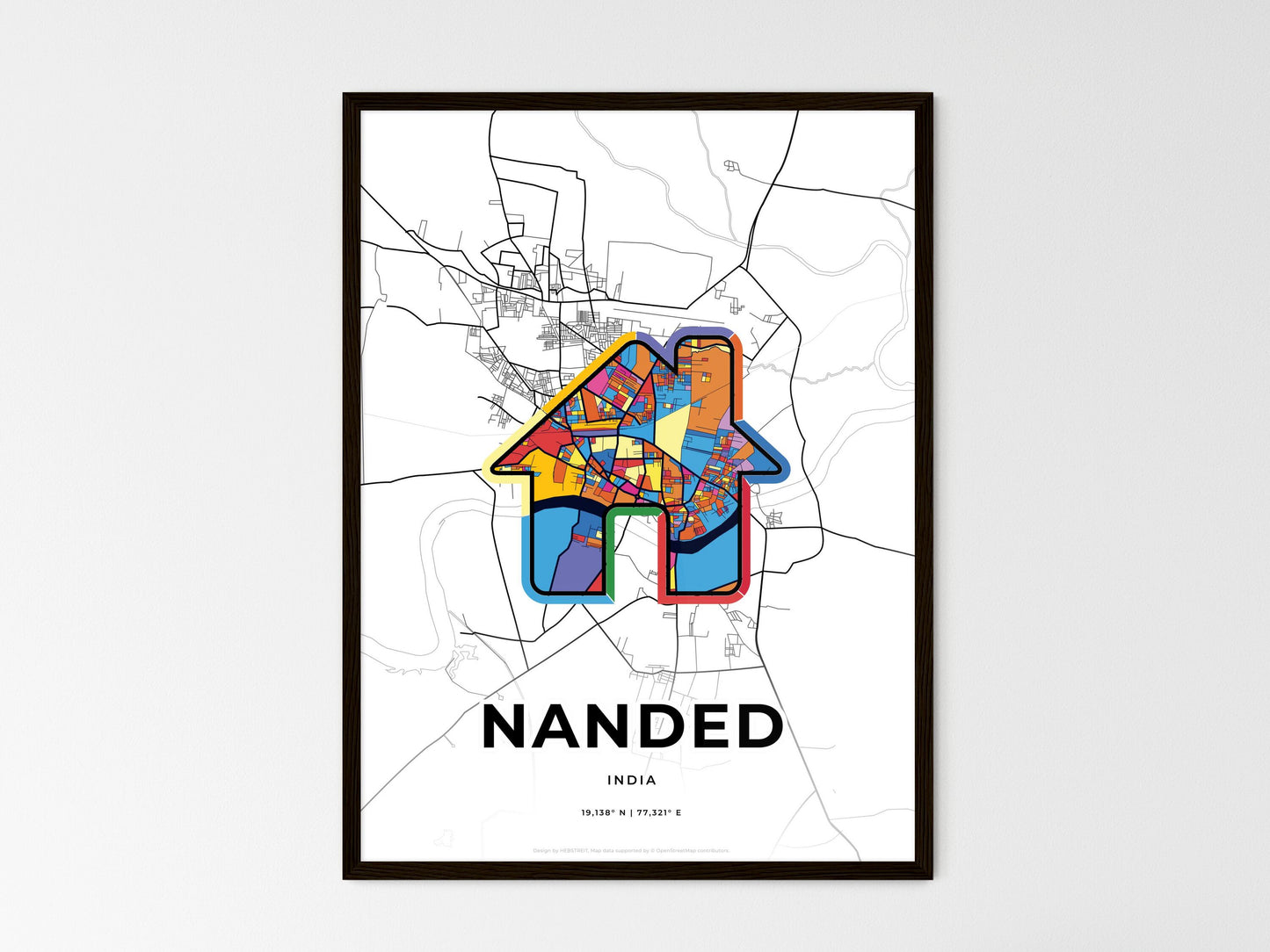 Nanded India wedding art map with home icon
