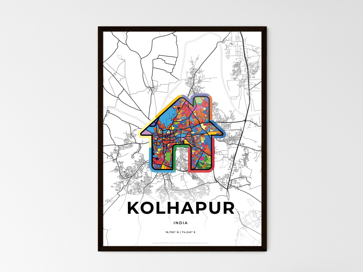 Kolhapur India wedding art map with home icon