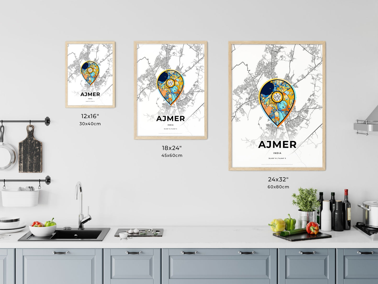 AJMER INDIA minimal art map with a colorful icon. Where it all began, Couple map gift.