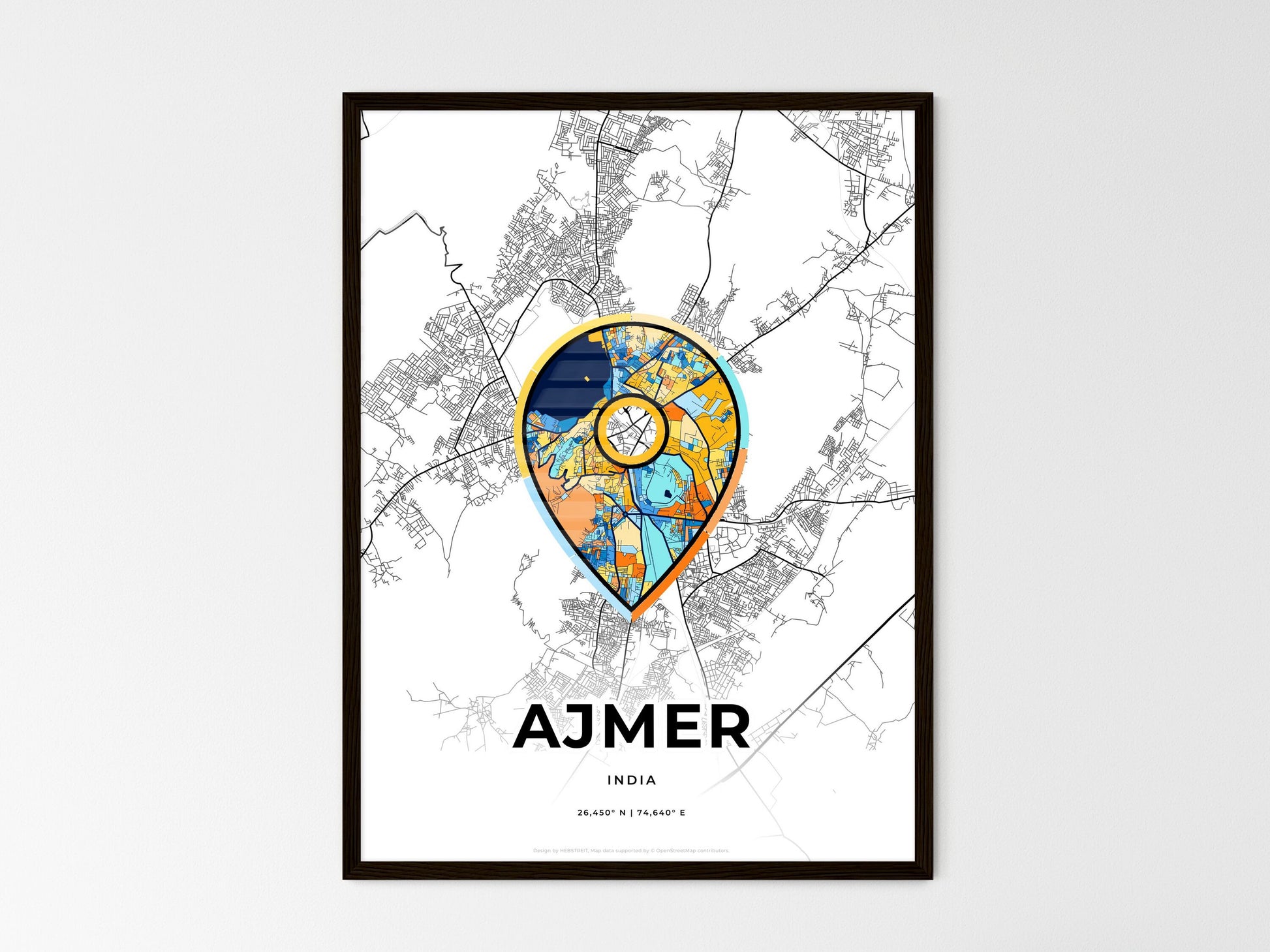 AJMER INDIA minimal art map with a colorful icon. Where it all began, Couple map gift. Style 1