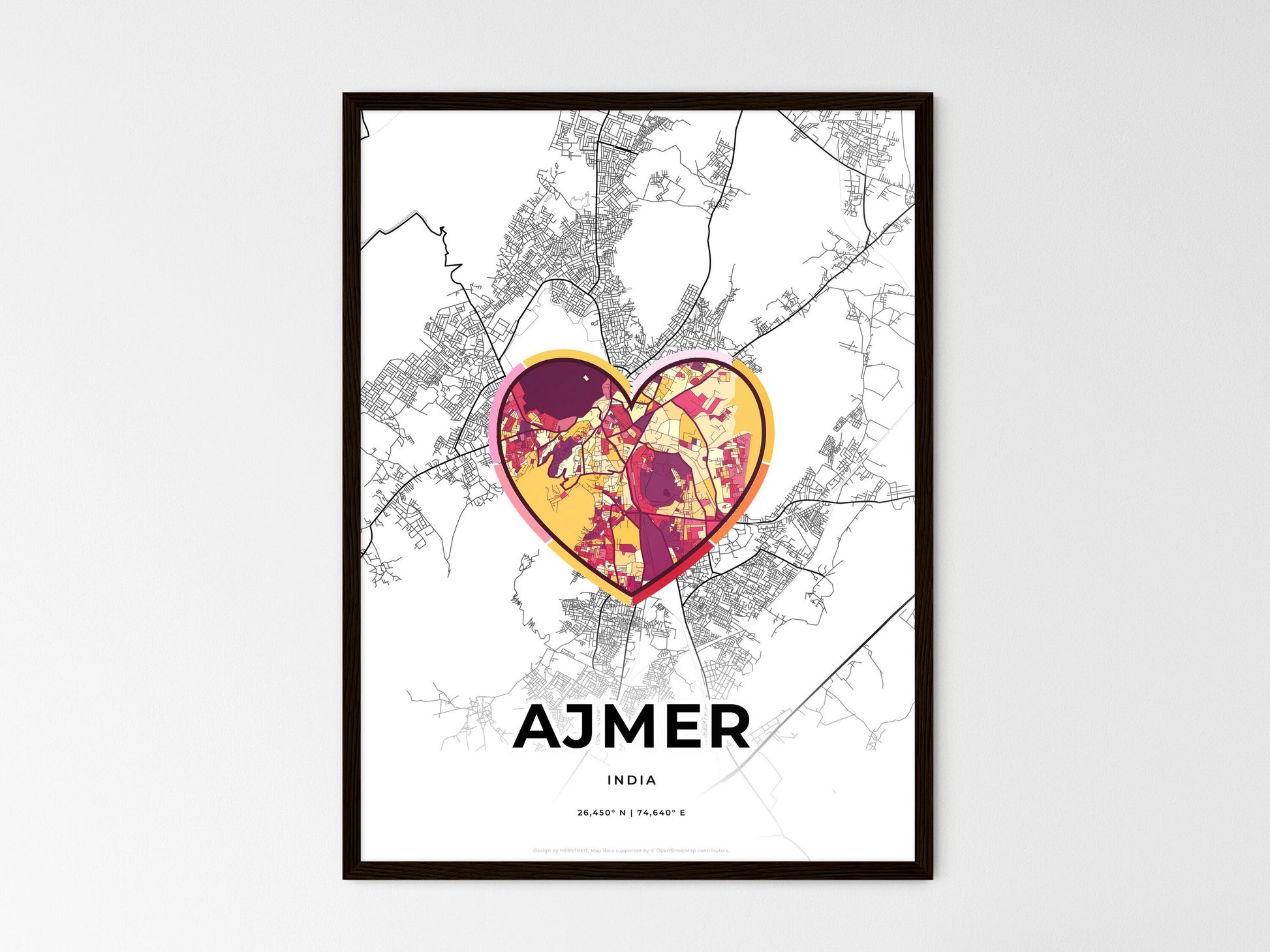 AJMER INDIA minimal art map with a colorful icon. Where it all began, Couple map gift. Style 2