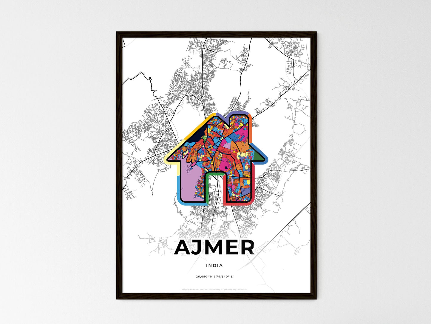 AJMER INDIA minimal art map with a colorful icon. Where it all began, Couple map gift. Style 3