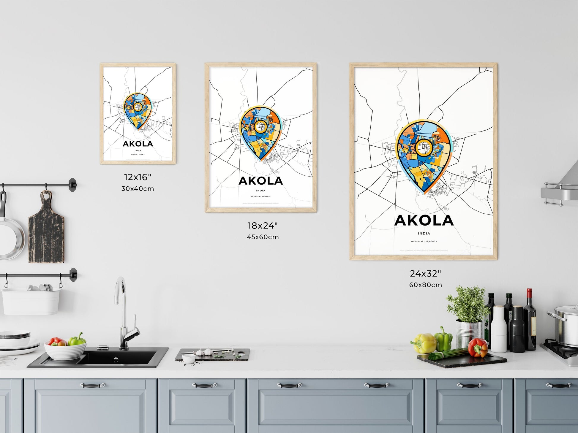 AKOLA INDIA minimal art map with a colorful icon. Where it all began, Couple map gift.
