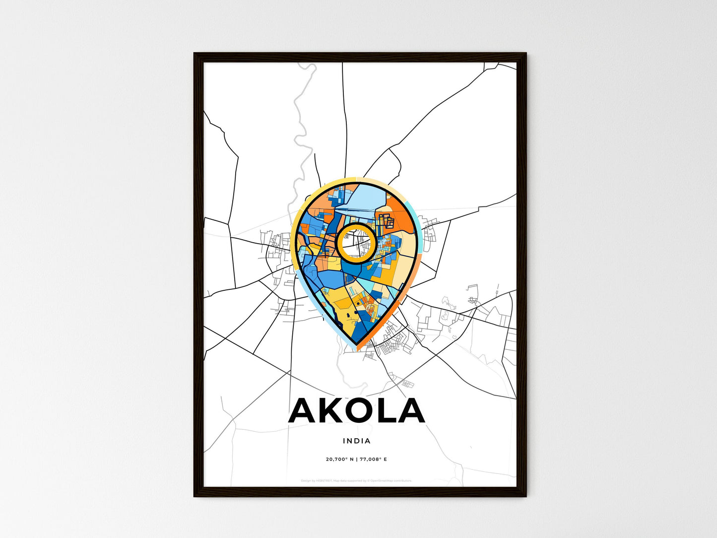 AKOLA INDIA minimal art map with a colorful icon. Where it all began, Couple map gift. Style 1