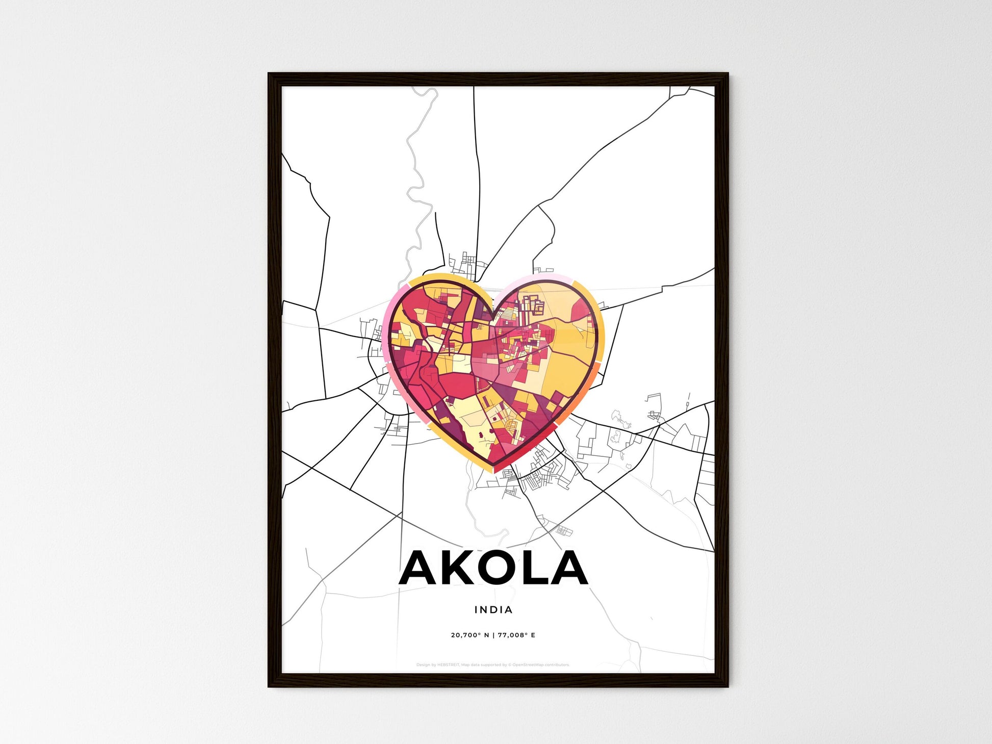 AKOLA INDIA minimal art map with a colorful icon. Where it all began, Couple map gift. Style 2
