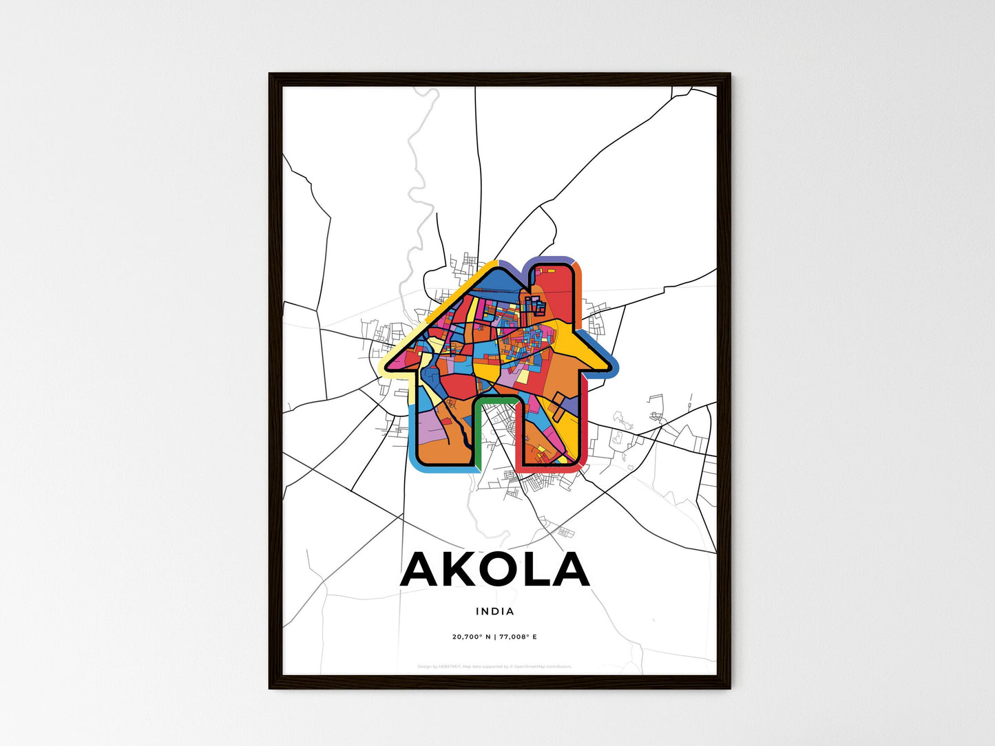 AKOLA INDIA minimal art map with a colorful icon. Where it all began, Couple map gift. Style 3