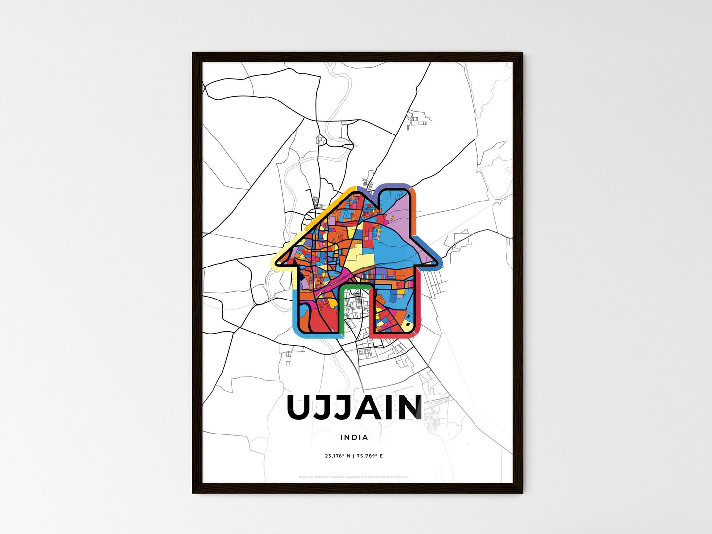 Ujjain India wedding art map with home icon